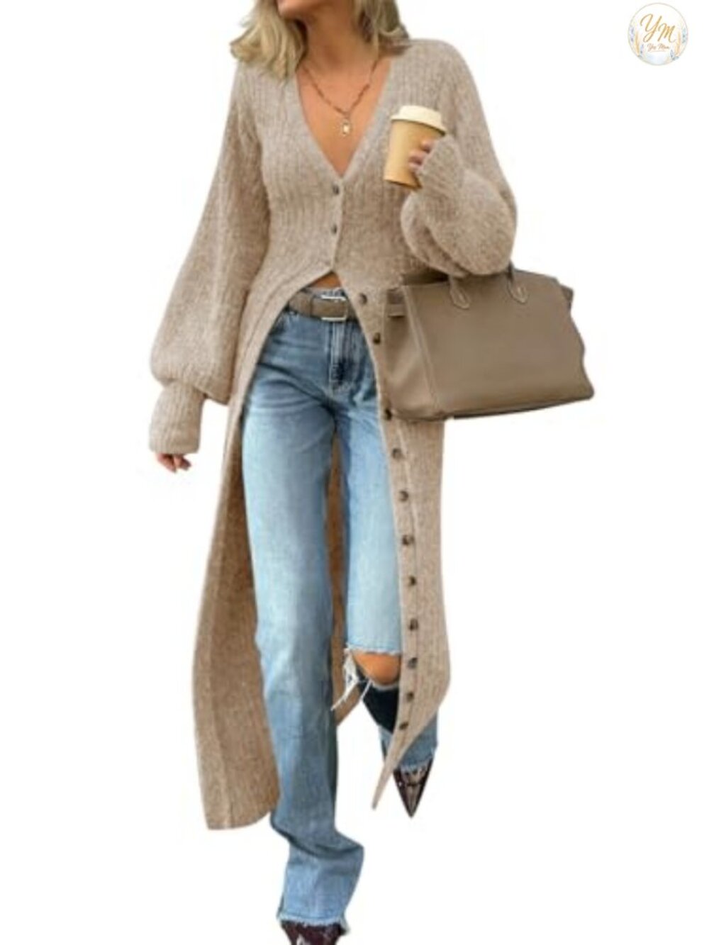 Chunky Knit V-Neck Button Down Cardigan Duster Long Maxi Sweater Coat